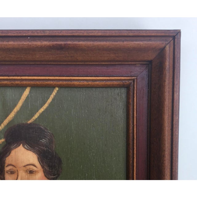 Folk Art Portrait of a Lady, Oil Painting on Wood Panel, Mid 20th ...