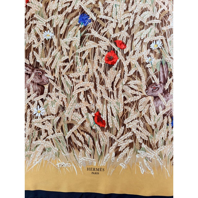 Mustard Hermès Les Blés Silk Scarf 2006 Designed by Grygkar Hugo For Sale - Image 8 of 12