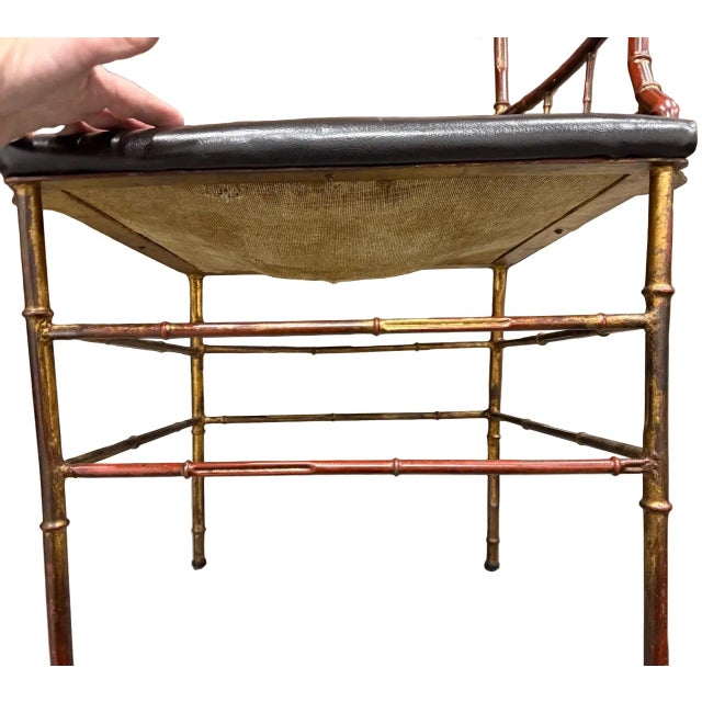 Chippendale Vintage Chinese Chippendale Cast Iron Faux Bamboo Chair For Sale - Image 3 of 6