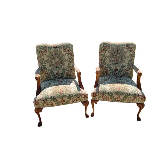 The 2-1870 Chippendale Needlepoint Tapestry Chairs are exquisite antique indoor chairs crafted in the United States during...