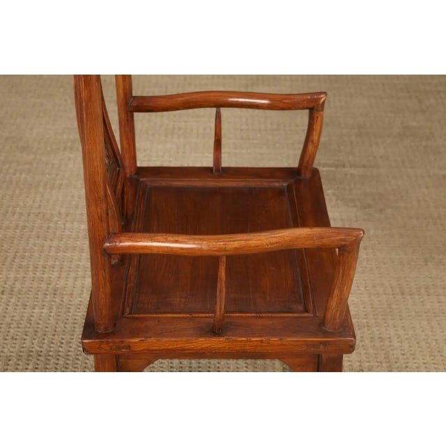 Pair of Qing Dynasty Chinese Horseshoe-Back Armchairs in Carved Elmwood For Sale - Image 14 of 18
