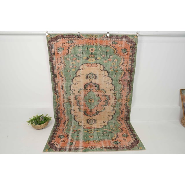 Textile 1970s Vintage Turkish Handmade Wool Cotton Green Area Rug For Sale - Image 7 of 12