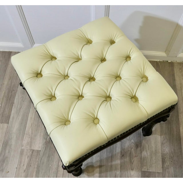Set of Chesterfield Buttoned Leather and Walnut Stools For Sale - Image 7 of 7