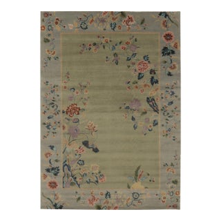 Rug & Kilim’s Chinese Art Deco Inspired Rug, Light Green With Whimsical Florals For Sale