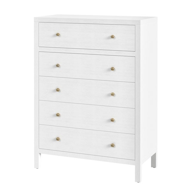 White Nora 36 in. W Rectangular Wood 5 Drawer Tall Dresser, White For Sale - Image 8 of 8