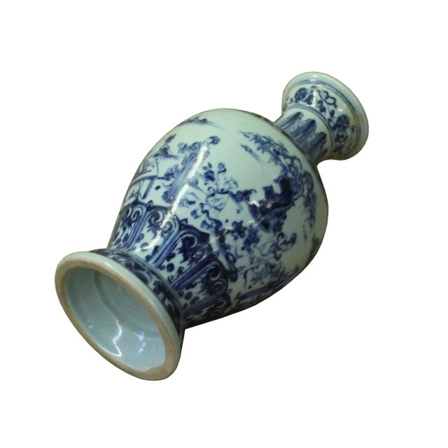 2010s Chinese Blue White Porcelain Precise House Yard Scenery Vase For Sale - Image 5 of 7