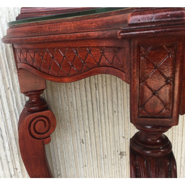 20th Century Fancy Rococo Style Italian Carved Mahogany and Glass-Top Console For Sale - Image 9 of 13