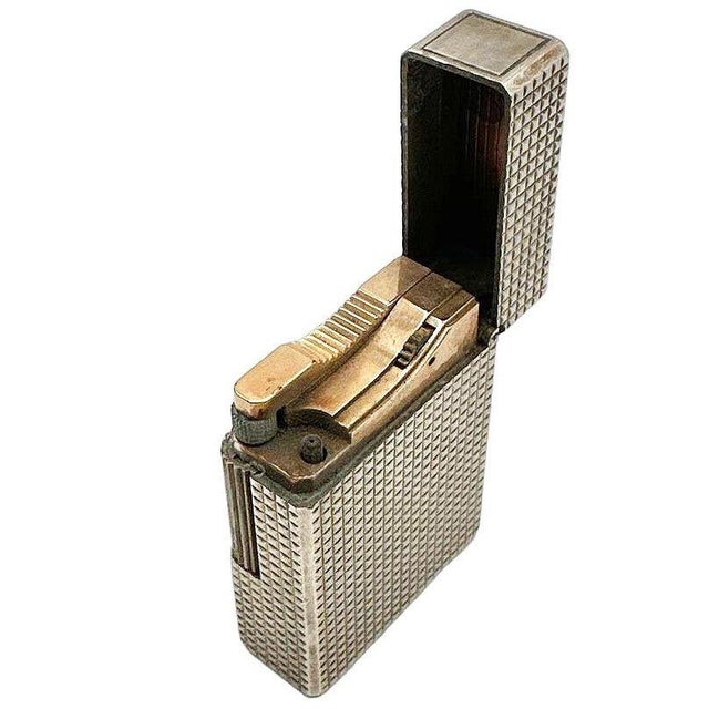 Silver 1970s French Modern Silver & Gold Plate Gas Pocket Guilloché Lighter by s.t. Dupont For Sale - Image 8 of 10