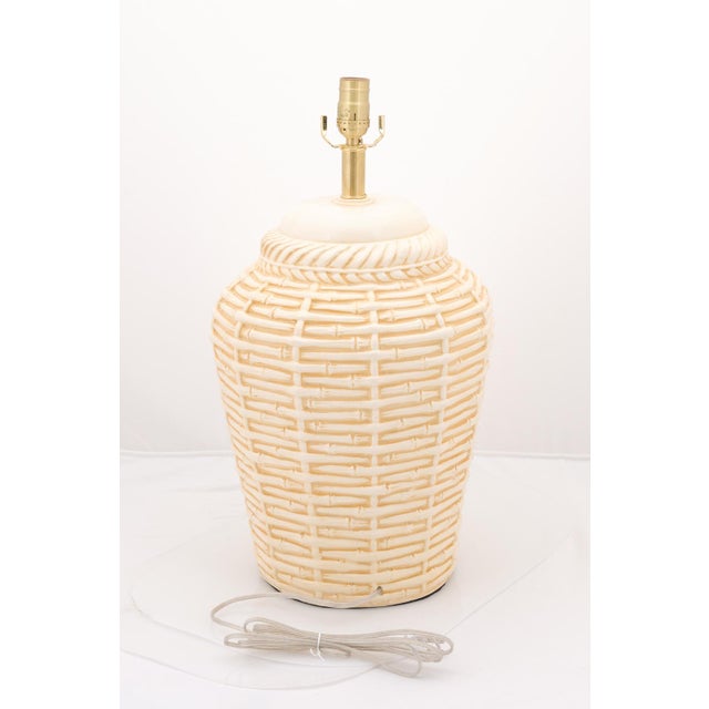 1960s 1960s Large Mid-Century Modern Ceramic Bamboo Motif Lamps - a Pair For Sale - Image 5 of 8