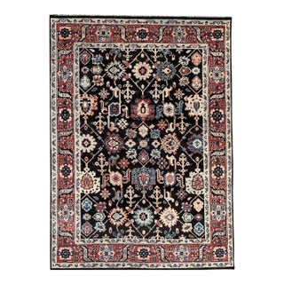 9x12 Timeless Oriental Charcoal Traditional Geometric Hand Knotted Wool Rug For Sale
