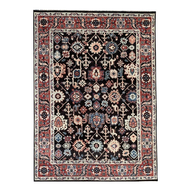9x12 Timeless Oriental Charcoal Traditional Geometric Hand Knotted Wool Rug For Sale