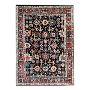 9x12 Timeless Oriental Charcoal Traditional Geometric Hand Knotted Wool Rug