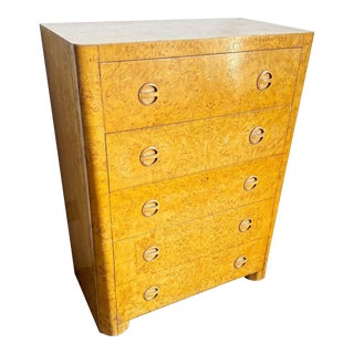 Art Deco Birds Eye Maple Veneer Highboy With Cedar Storage in Bottom Drawer For Sale