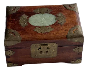 Vintage Brass and Wood Chinoiserie Musical Jewlery Box