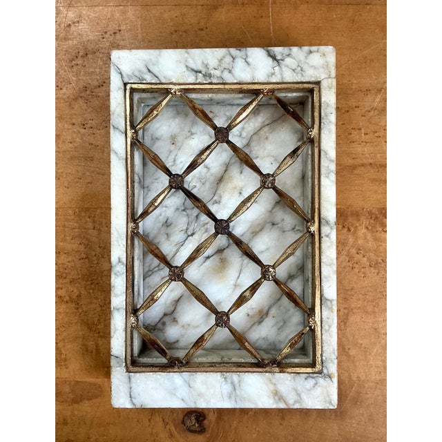 Mid 20th Century Vintage Marble and Brass Decorative Dresser Tray For Sale - Image 5 of 12