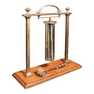 Antique Veranda Supper Bell, Brass, Oak, Afternoon Tea Gong, Edwardian, c.1910 For Sale
