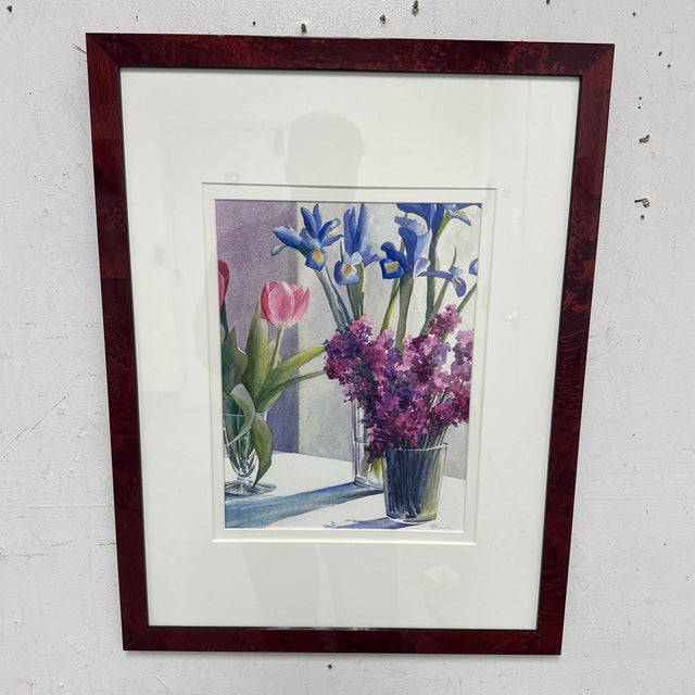 Ruth Beeve Jan's Flowers Framed Watercolor, Circa 1996 For Sale - Image 9 of 12