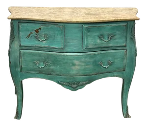 Vintage French Style Shabby Chic Marble Top Bombe Chest