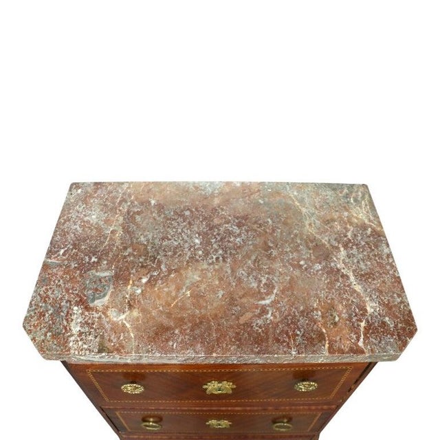 Louis XVI Style Mahogany, Rouge Marble & Ormolu Inlaid 5-Drawer Lingerie Chest For Sale - Image 12 of 15