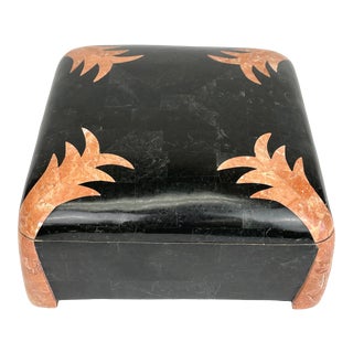 1970s Tessellated Fossil Stone Palm Tree Jewelry Box in the Style of Maitland Smith For Sale