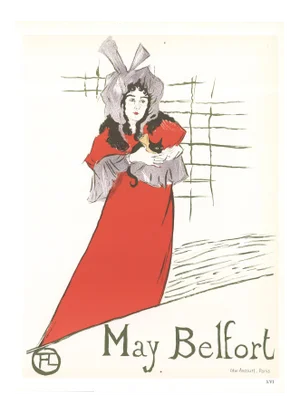 1966 Henri De Toulouse-Lautrec 'May Belfort' Art Nouveau Red,Neutral France Lithograph