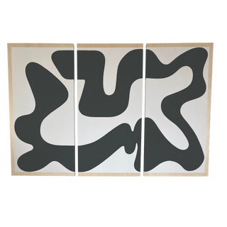 Hannah Polskin Green Abstract Triptych 1 Original Painting - Set of 3 For Sale