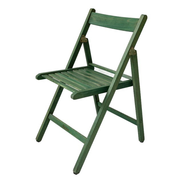 Vintage Green Wooden Folding Chair from Realpina, Italy, 1970s For Sale
