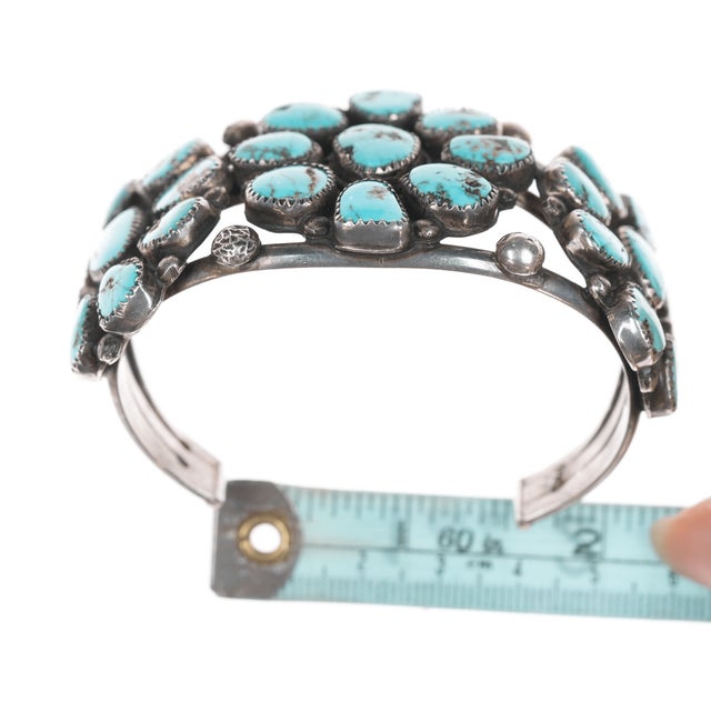 6.75" 40's-50's Navajo silver turquoise cluster cuff bracelet For Sale - Image 9 of 11