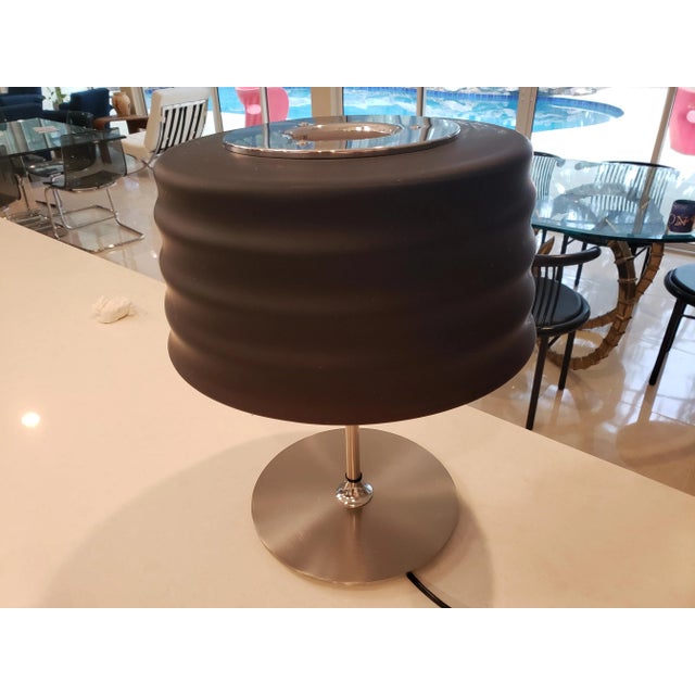 1970s Mid-Century Modern Italy Steel Table Lamp With Glass Shade For Sale - Image 4 of 8