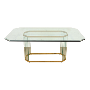 Leon Rosen for Pace Collection Mid-Century Modern Brass and Glass Pedestal Dining Table, 1970s