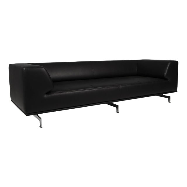 Delphi 3-Seater Sofa in Black Leather and Steel by Hannes Wettstein, 2000s For Sale