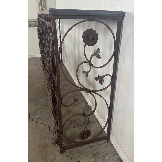 Monumental Hand-Wrought Iron Console With Stone Medallion and Classical Garlands For Sale - Image 15 of 17