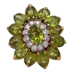 Early 21st Century 14k Peridot Diamond Ring Size 4.5