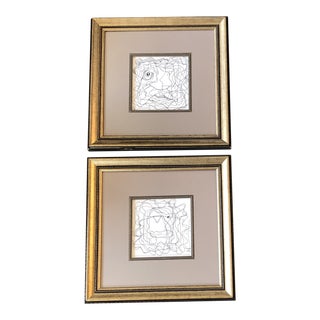 Gallery Wall Collection-2 Vintage Wayne Cunningham Small Abstract Ink Drawings Framed For Sale