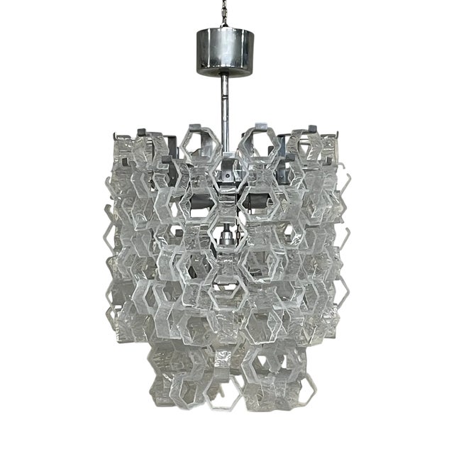 Cascade Chandelier with Hexagonal Glass attributed to Av Mazzega, 1970s For Sale