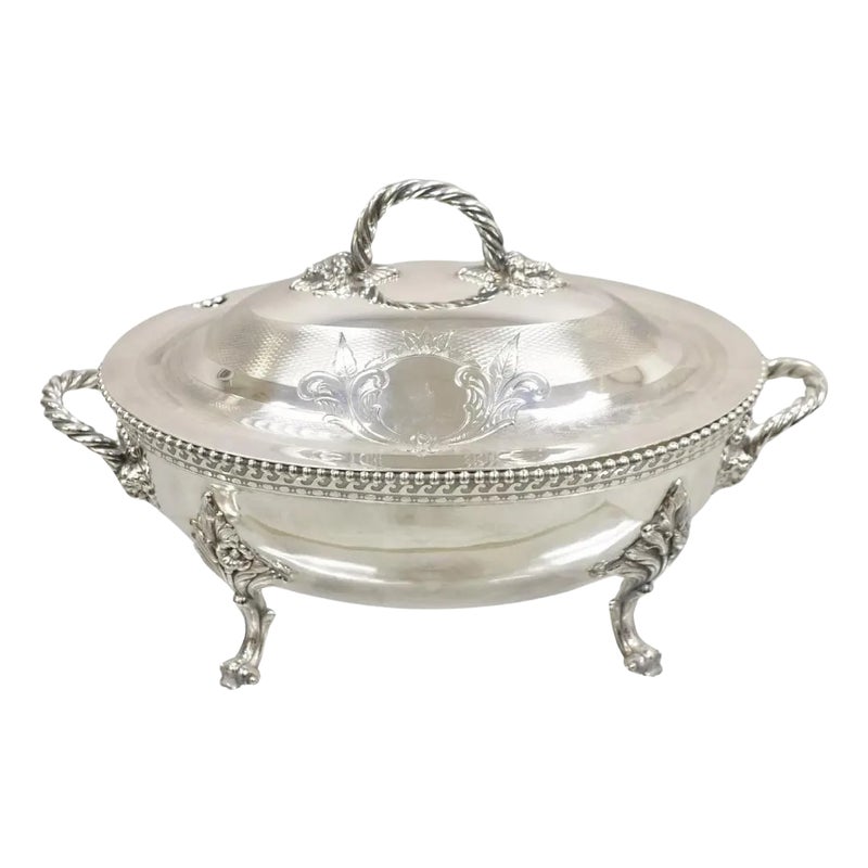 Antique Reed & Barton Figural Baroque Silver Plated Lion Head Large Soup Tureen