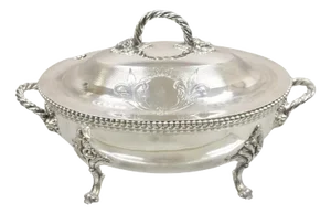 Antique Reed & Barton Figural Baroque Silver Plated Lion Head Large Soup Tureen
