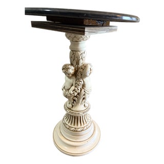 Restored Vintage Cherub Pedestal in Green Marble Top, With Oak Restoration Instead of Cork For Sale