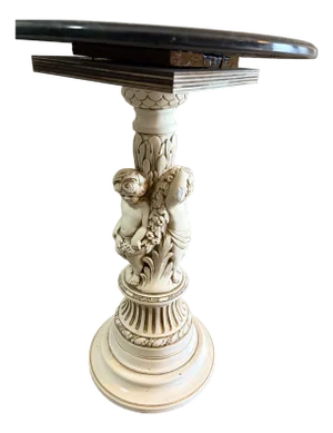 Restored Vintage Cherub Pedestal in Green Marble Top, With Oak Restoration Instead of Cork