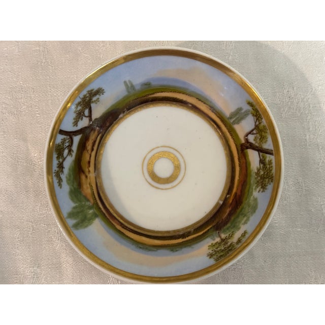 Antique Old Paris Porcelain Coffee Cup & Deep Saucer, Hand-Painted Landscape, Circa 1810 For Sale In Boston - Image 6 of 13