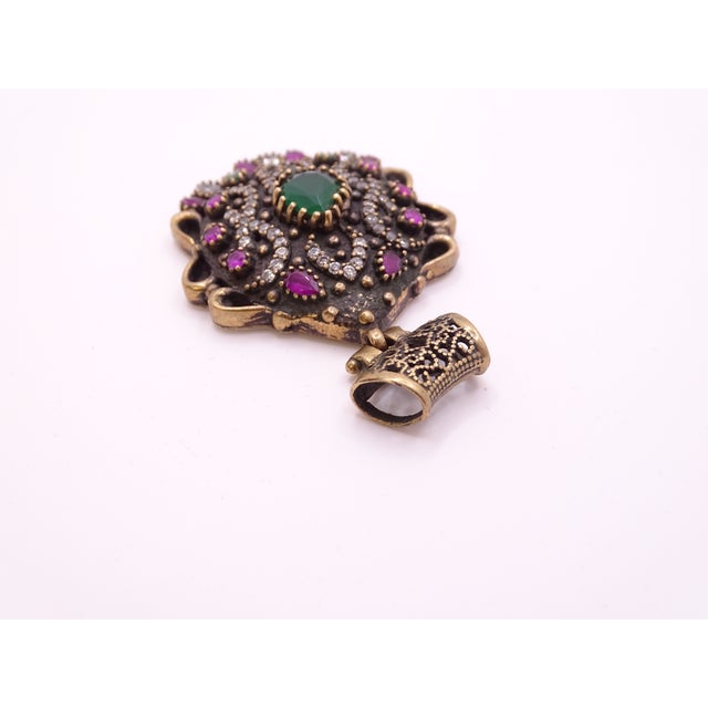 Ottoman 925 Sterling Silver Pendant in Cubic Zirconia, Emerald Root and Ruby R​root, 2000s, Italy For Sale - Image 10 of 18