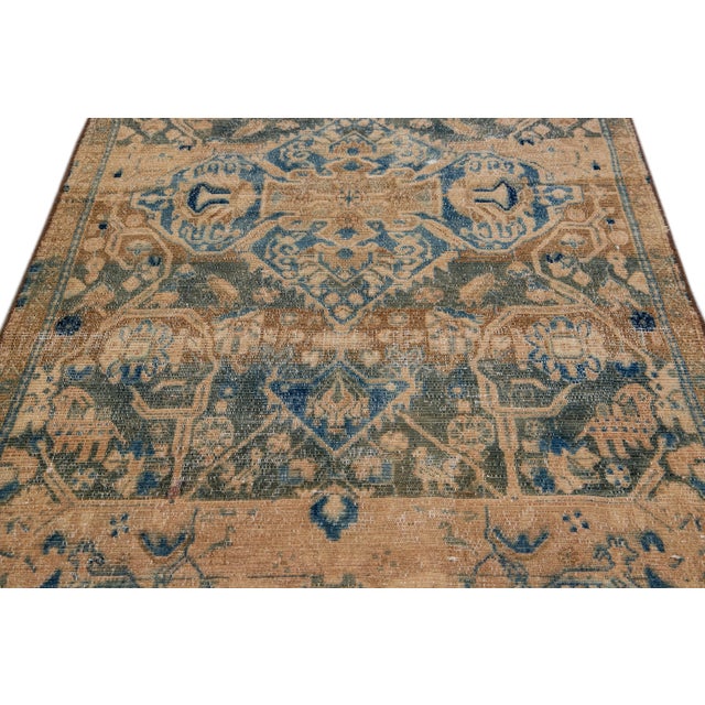 Persian Vintage Distressed Handmade Geometric Beige Wool Rug For Sale - Image 3 of 10