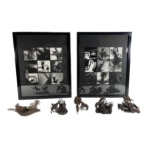 1980s Set of 5 Leon Vermilya California Artist Bronze Maquettes and Framed Photos