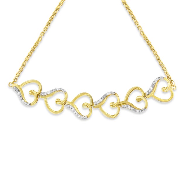 Contemporary 14K Yellow Gold Plated .925 Sterling Silver Diamond Accent Heart Link Bolo Bracelet For Sale - Image 3 of 5