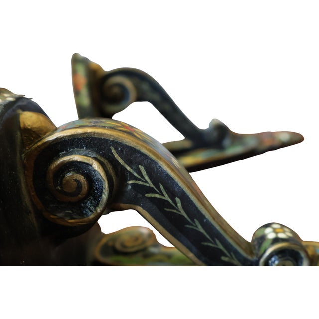 Pair of Vintage Indian Hand-Painted Floral Wood Wall Bracket Shelves For Sale - Image 10 of 15