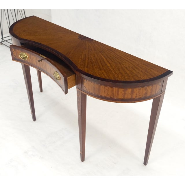 Satinwood Very Fine Inlayed Serpentine Front One Drawer Console Sofa Table MINT! For Sale - Image 15 of 16