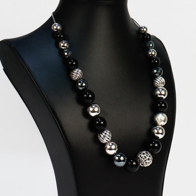 David Yurman Elements Adjustable Silver, Onyx, & Hematite Bead Necklace For Sale In Philadelphia - Image 6 of 12