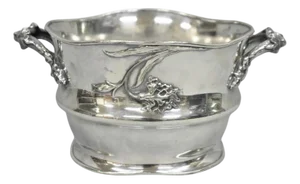 Mid 20th Century Art Nouveau Silver Plated Floral Repousse Champagne Chiller Wine Bottle Coaster
