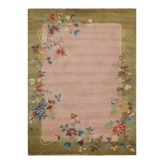 2010s Rug & Kilim’s Chinese Style Art Deco Rug in Pink & Green With Colorful Florals For Sale
