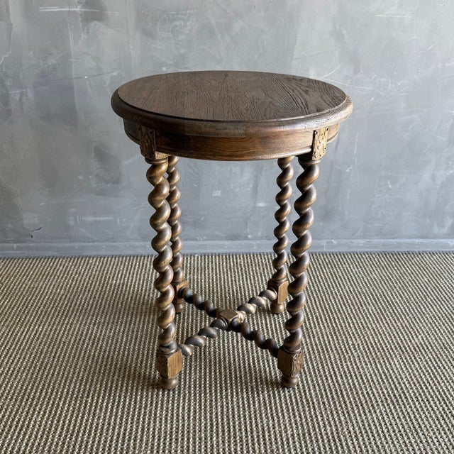 Traditional Bellows Side Table in White Oak With Barley Twist Leg Details For Sale - Image 3 of 11